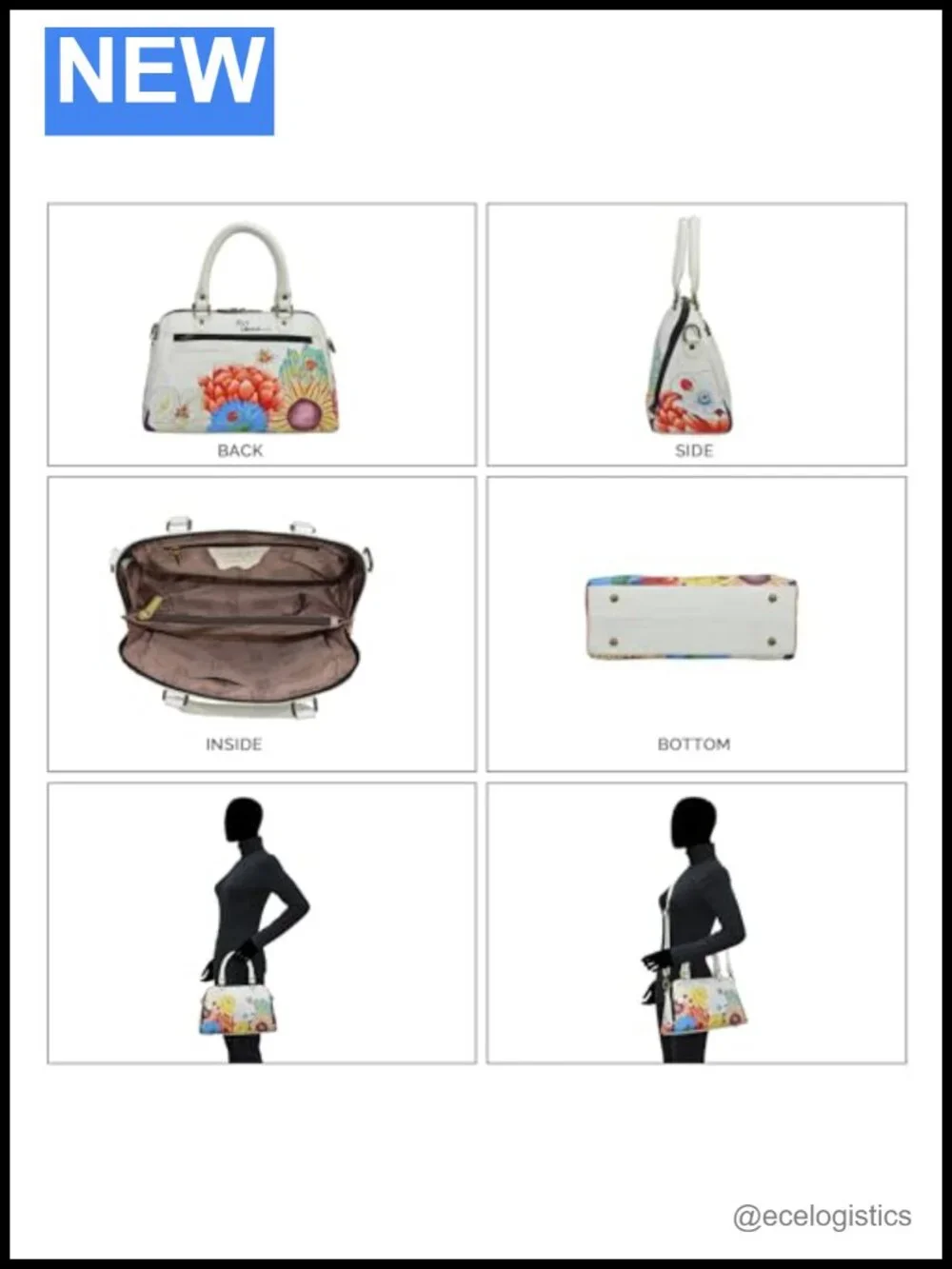 Hand-painted Genuine Leather Satchel with Adjustable Strap